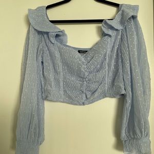 Lightblue boohoo Dobby Pleated Chiffon Rouched Top